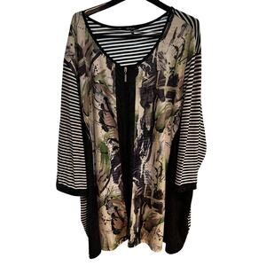 Ulla Popken Oversized Tunic Top Abstract Print & Stripes Size 32/34 Plus